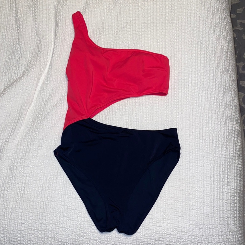 Abercrombie & Fitch Pink and Navy One-Shoulder One Piece